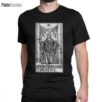 Teisingumo Taro Kortų T-Shirts Majoras Arcana būrimas Slaptasis Marškinėliai vyriški Medvilniniai Nuostabi Magas Tee Marškinėliai trumpomis Rankovėmis